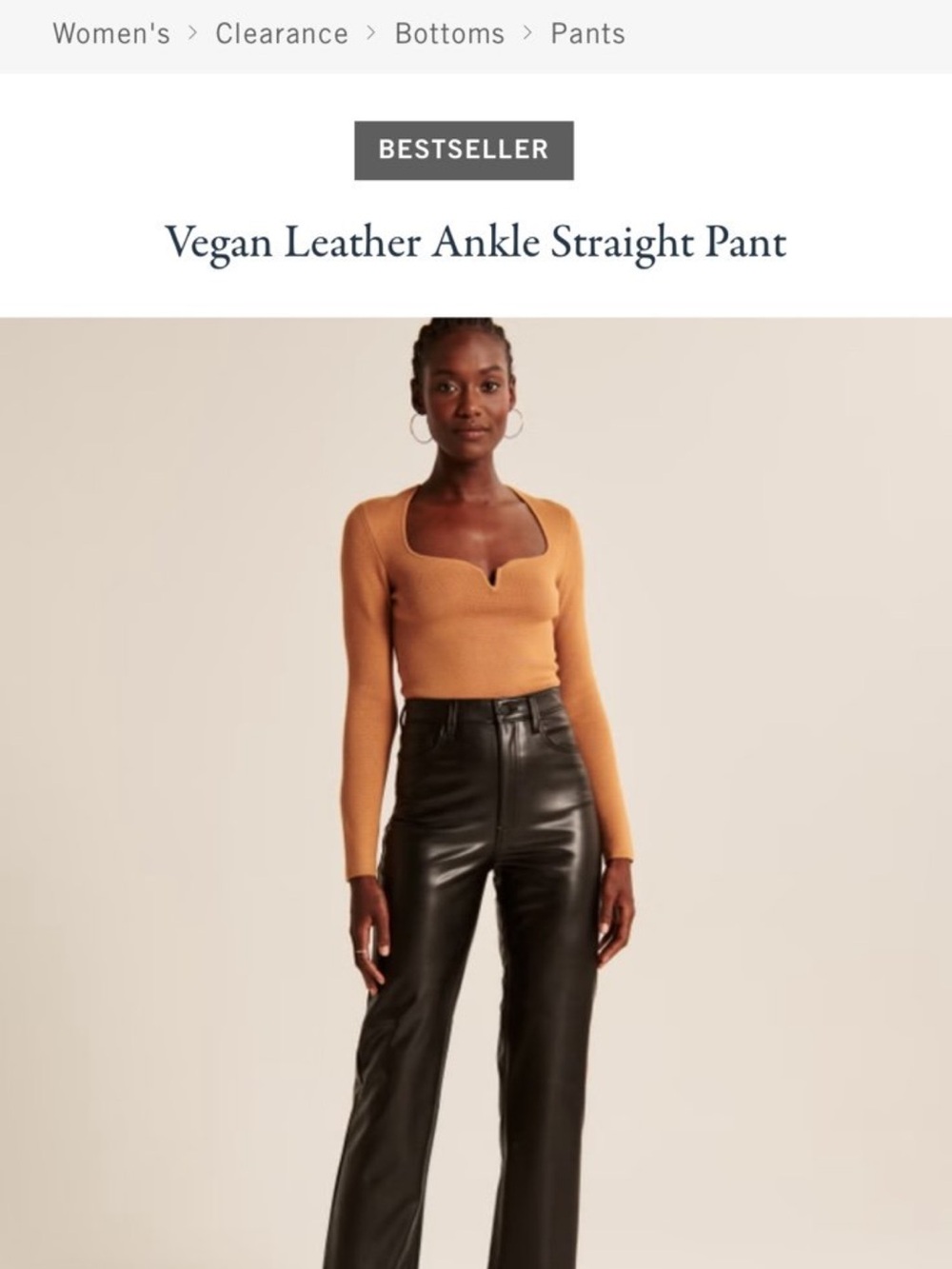 Vegan Leather Ankle Straight Pant - Black